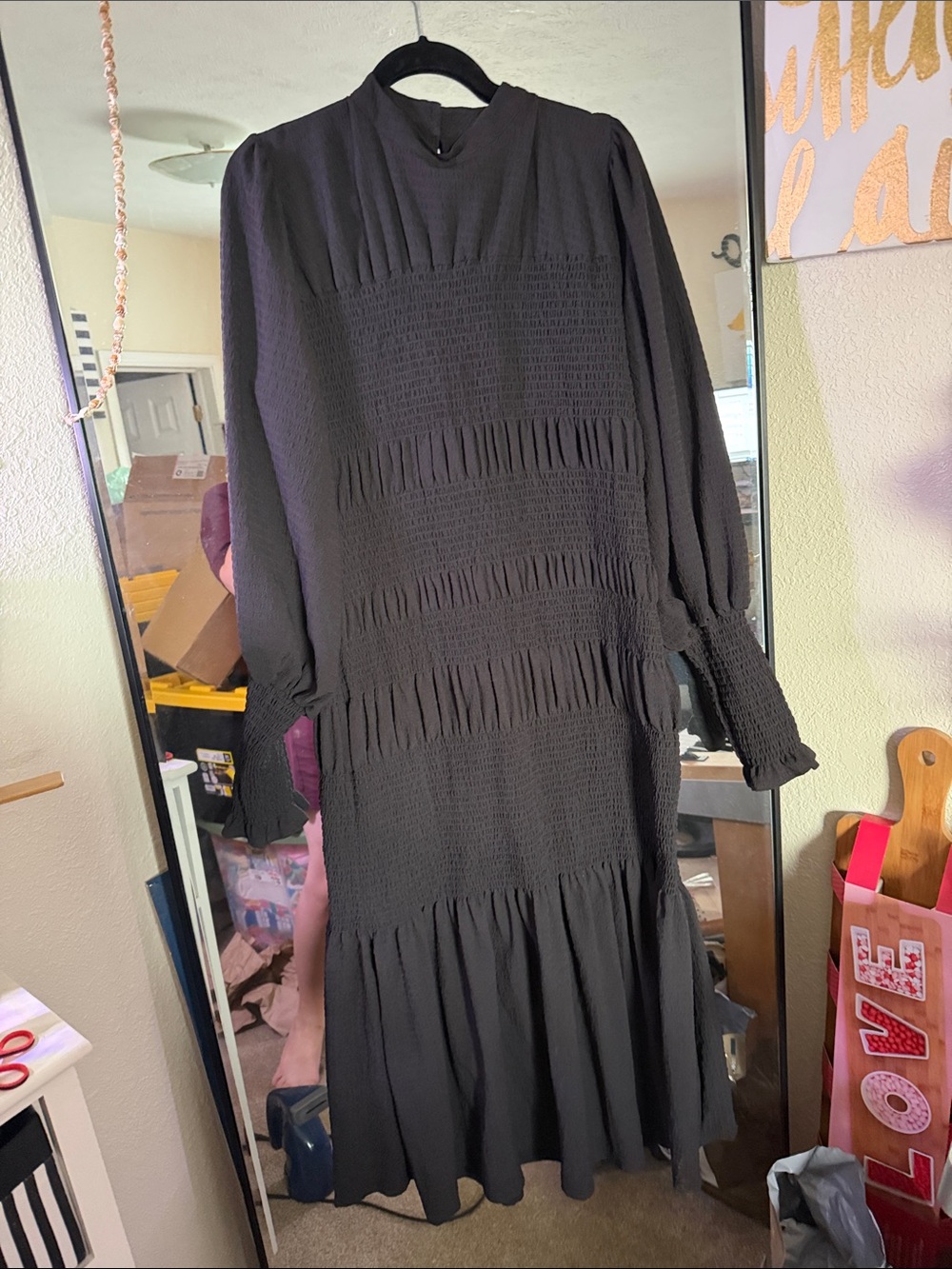 ASOS Black Smocked Long Sleeve Maxi Dress
